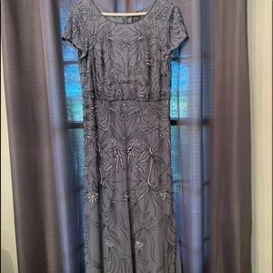 Adrianna Papell Dusty Blue Long Beaded Dress
